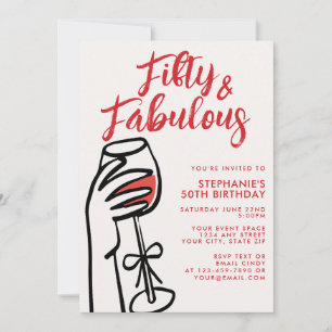 Convites Cinquenta & Fabuloso Vinho Tinto Desenhado à Mão A