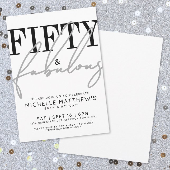 Convites Cinquenta Fantásticas Festas Modernas de Aniversár (Fifty Fabulous Modern 50th Birthday Party Invitation)