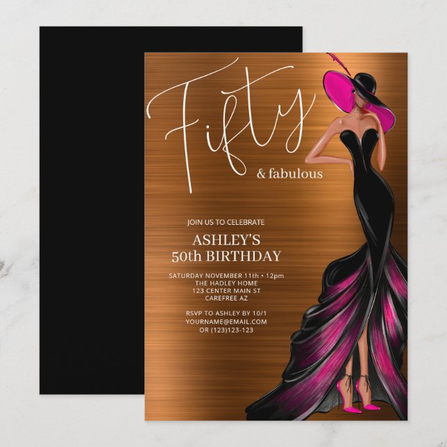 Convites Cinquenta Fantástico Vestido Elegante 50º Aniversá (Frente/Verso)