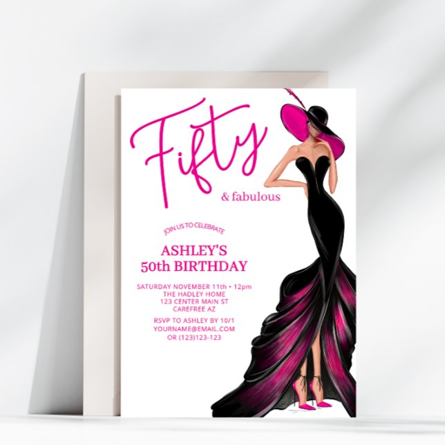 Convites Cinquenta Fantástico Vestido Rosa Aniversário de 5 (Criador carregado)