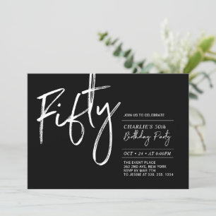 Convites Cinquenta   Festa de 50 anos Preto e Branco Modern