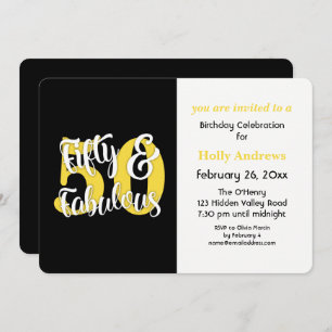 Convites Cinqüênta & festa de aniversário amarela fabulosa