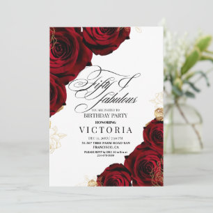 Convites Cinquenta Rosas Vermelhas de Script Elegante para