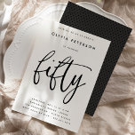 Convites Cinquenta | Tipografia moderna da Festa de anivers<br><div class="desc">Estes simples, elegantes mas sofisticados 50º convites de festas de aniversários contêm a palavra "cinquenta" em uma escrita de caligrafia no estilo escrevendo da mão e uma serifpografia moderna e bem espaçada. Você pode mudar o esquema de cores facilmente para sua própria paleta de duas cores personalizada usando o botão...</div>