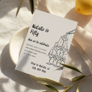 Convites Cinquenta Torre de Champanhe Ilustrada 50º Anivers