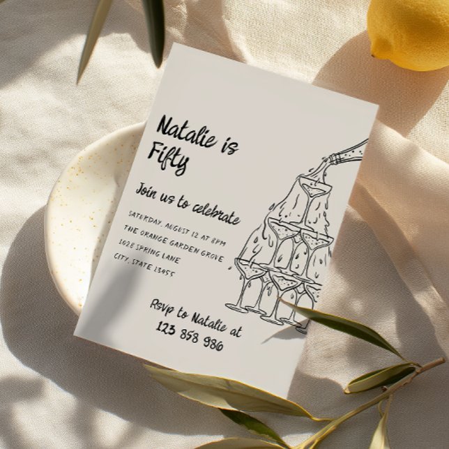 Convites Cinquenta Torre de Champanhe Ilustrada 50º Anivers (Criador carregado)