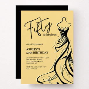Convites Cinquenta Vestido Fabuloso Dourado Aniversário de