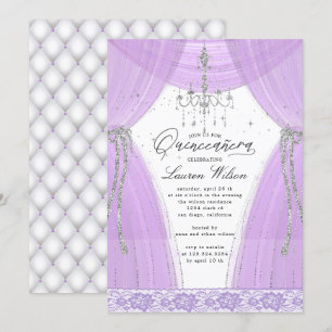 Convites cintilação de candelabro roxo luxuoso Quinceaner