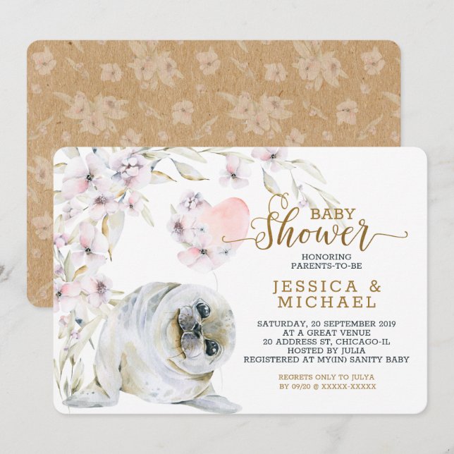 Convites Cinto Aquoso Selo Selo Sexo Chá de fraldas Neutro (Frente/Verso)