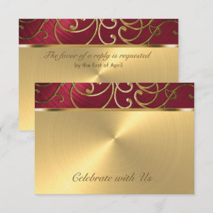 Convites Cintos de Cinceanera Vermelho e Filigre Dourado