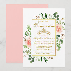 Convites Cintura Floral Cor-de-Água Rosa Cinza Dourada Qui