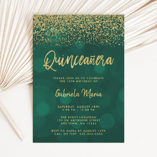 Convites Cintura Verde Dourada do Livro Moderno Quinceanera