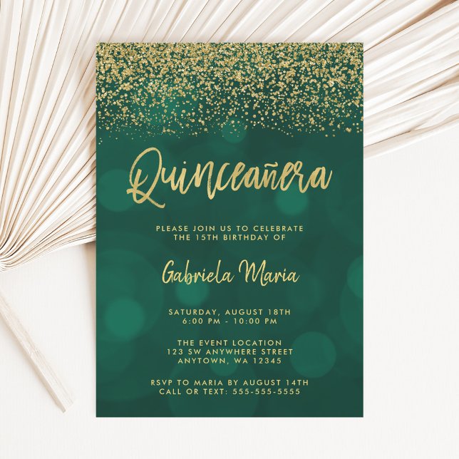 Convites Cintura Verde Dourada do Livro Moderno Quinceanera (Criador carregado)