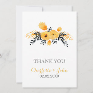 Convites cinza amarela casamento floral Obrigado