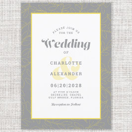 Convites Cinza Amarelo | Padrão moderno de folhas de Abstra