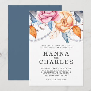 Convites Cinza Azul Dusty Casamento Floral Laranja Cor de 