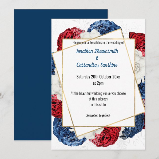 CONVITES CINZA AZUL VERMELHA SIMPLES, BRANCO FLORAL DE CASA (Frente/Verso)