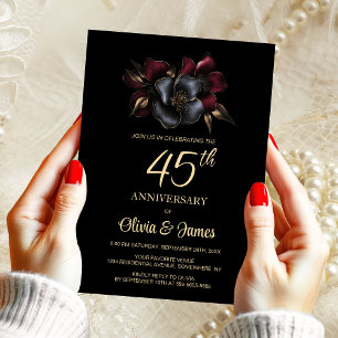 Convites Cinza Borgonha Negra Floral 45 anos