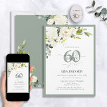 Convites Cinza branca Elegante Floral Verde 60º Aniversário<br><div class="desc">Diga olá ao seu 60º estilo com este maravilhoso Convite de 60º Aniversário da Cinza Branca Verde. Apresentando um belo buquê de flores verdes de cinzas brancas macios e verde botânico, este cartão luxuoso define o tom perfeito para sua celebração especial. A elegante caligrafia escrita à mão oferece sofisticação e...</div>