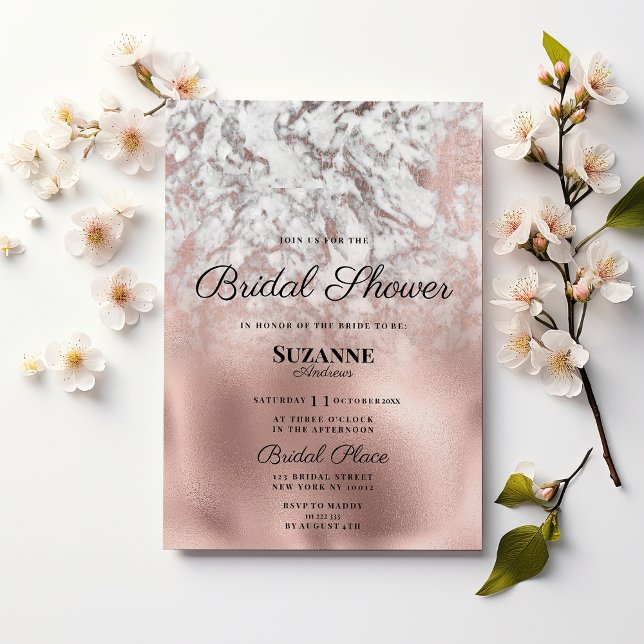 Convites Cinza branca-rosa--branca-Chá de panela-de-ouro (Elegant gray white rose gold marble Bridal Shower)