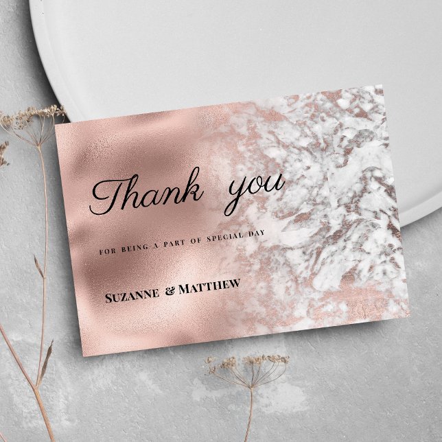 Convites Cinza branca rosa-rosa-ouro Elegante Obrigado (Elegant gray white rose gold marble Thank You )
