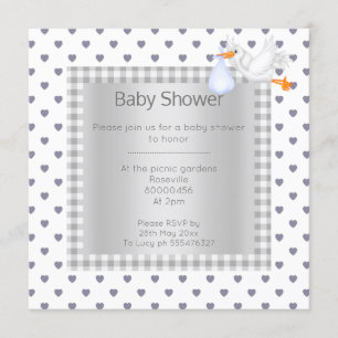 Convites Cinza branco Gingham Babyshower solteiro