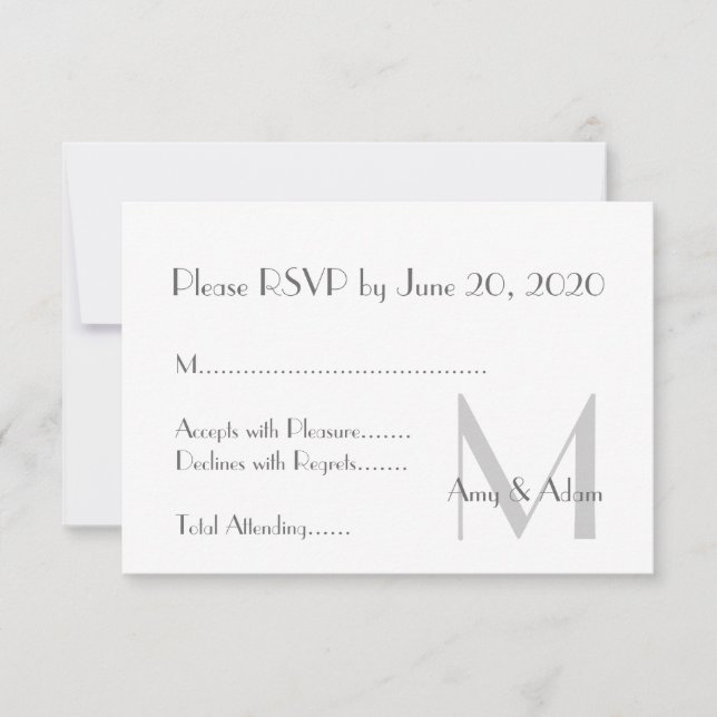 Convites Cinza Branco Monograma Moderno de Casamento RSVP (Frente)
