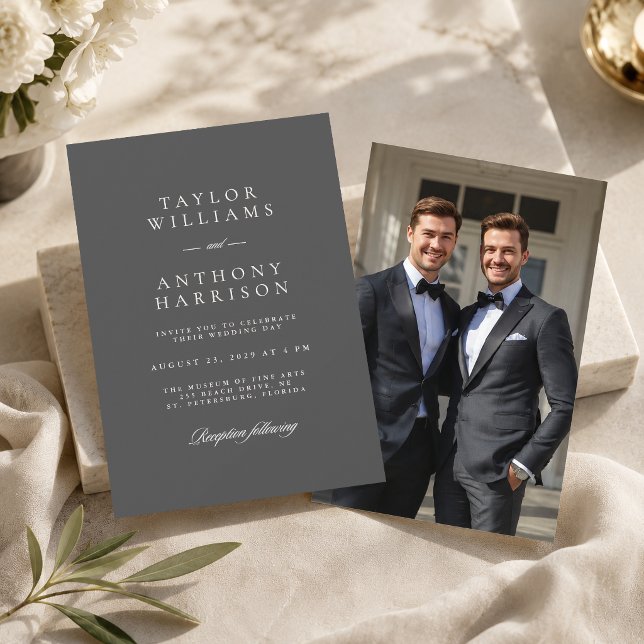 Convites Cinza Carvão Simples Moderno Elegante Casamento Fo (Criador carregado)