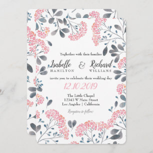 Convites Cinza chique, cor-de-rosa, moldura aquosa casament