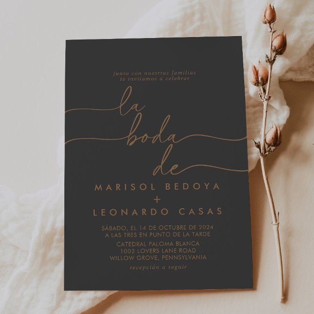 Convites Cinza Clássica Dourada La Boda de Wedding (Criador carregado)