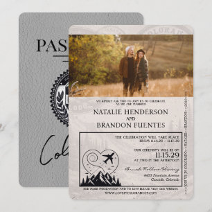 Convites Cinza Colorado Passport Wedding