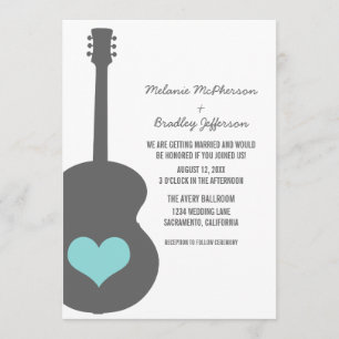 Convites Cinza/Convite de casamento de Violão de Aqua