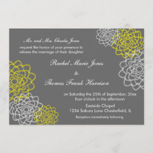 Convites Cinza/convite de casamento esboçado amarelo das