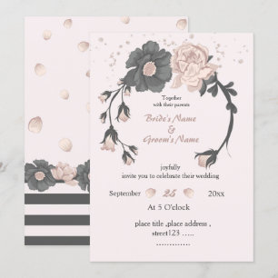 Convites cinza cor-de-rosa-poeirento, casamento floral