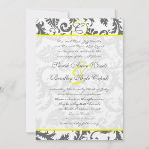 Convites Cinza Damask Swirls Bight Yellow Weditation