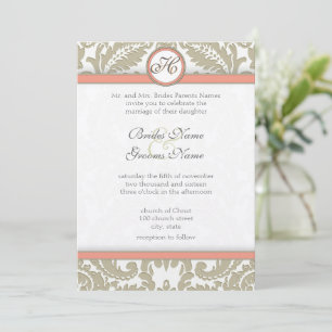 Convites Cinza Damask with Coral & Cinza Wedings Invtions