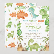 Cinza de Aquarelas Dinossauros Greenery Boy Aniver