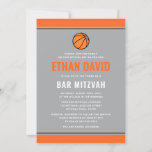 Convites Cinza de basquete moderna e bar laranja mitzvah<br><div class="desc">Moderno,  tema de basquete,  convites de bar mitzvah com bordas laranja. Cinza leve com a Estrela de David. Todas as cores são editáveis na ferramenta design</div>