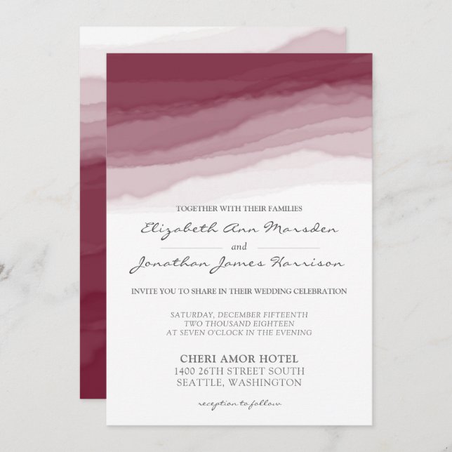 Convites Cinza De Borgonha Moderna Tudo Em Um Casamento (Frente/Verso)