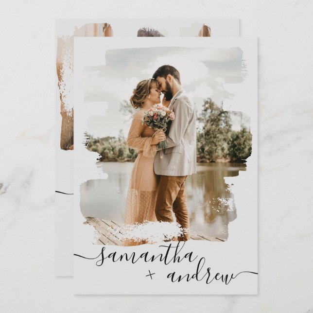 Convites Cinza de bruxaria moderno 2 fotos casamento (Frente/Verso)