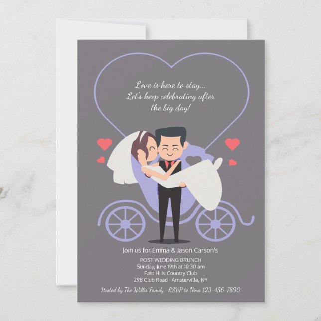 Convites Cinza de Carruagem de casamento Posta Brunch (Frente)