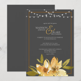 Convites Cinza de carvão vegetal elegante, Casamento amarel
