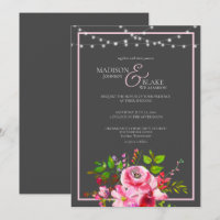 Cinza de carvão vegetal elegante e Casamento rosa