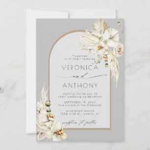 Convites Cinza De Casamento Floral Da Orquídea Boho Pampas