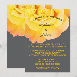 Convites Cinza de Cinza Floral Amarelo Laranja Casamento Le