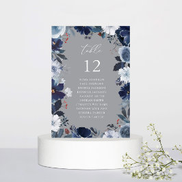 Convites Cinza de Gráfico de Número de Tabela Floral Azul e