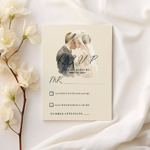 Convites Cinza de marfim simples foto branca de casal RSVP