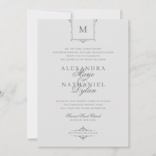 Convites Cinza de monograma e casamento negro