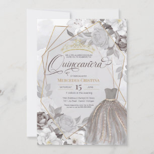 Convites Cinza de ouro de Quinceañera, rico de prata, Tiar