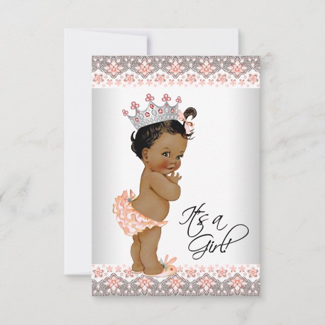 Convites Cinza de Pêssego Vintage e Chá de Bebê Étnica (Frente)